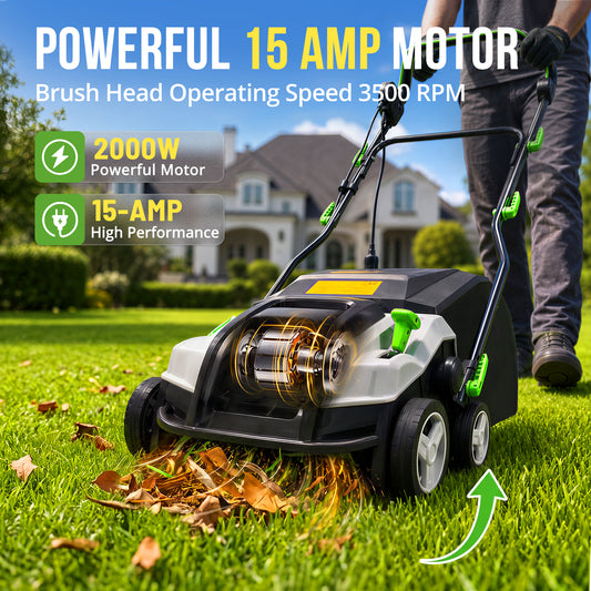 16" Artificial Grass Sweeper 2000W Artificial Turf Vacuum 2000W Lawn Sweeper Yard Power Brush with 55L Removable Leaf Collection Bag, Quick-Fold, Keeps Clear Sweepy Box