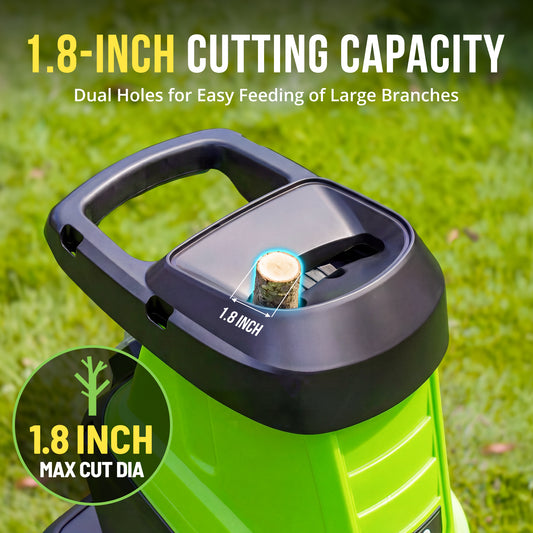 SI-GH003 Wood Chipper, 15-Amp 1.8" Cutting Diameter Electric Wood Chipper & Shredder with 50L Collection Bag, Efficient Mulcher for Easy Clean up Ideal for Yard Waste and Branches