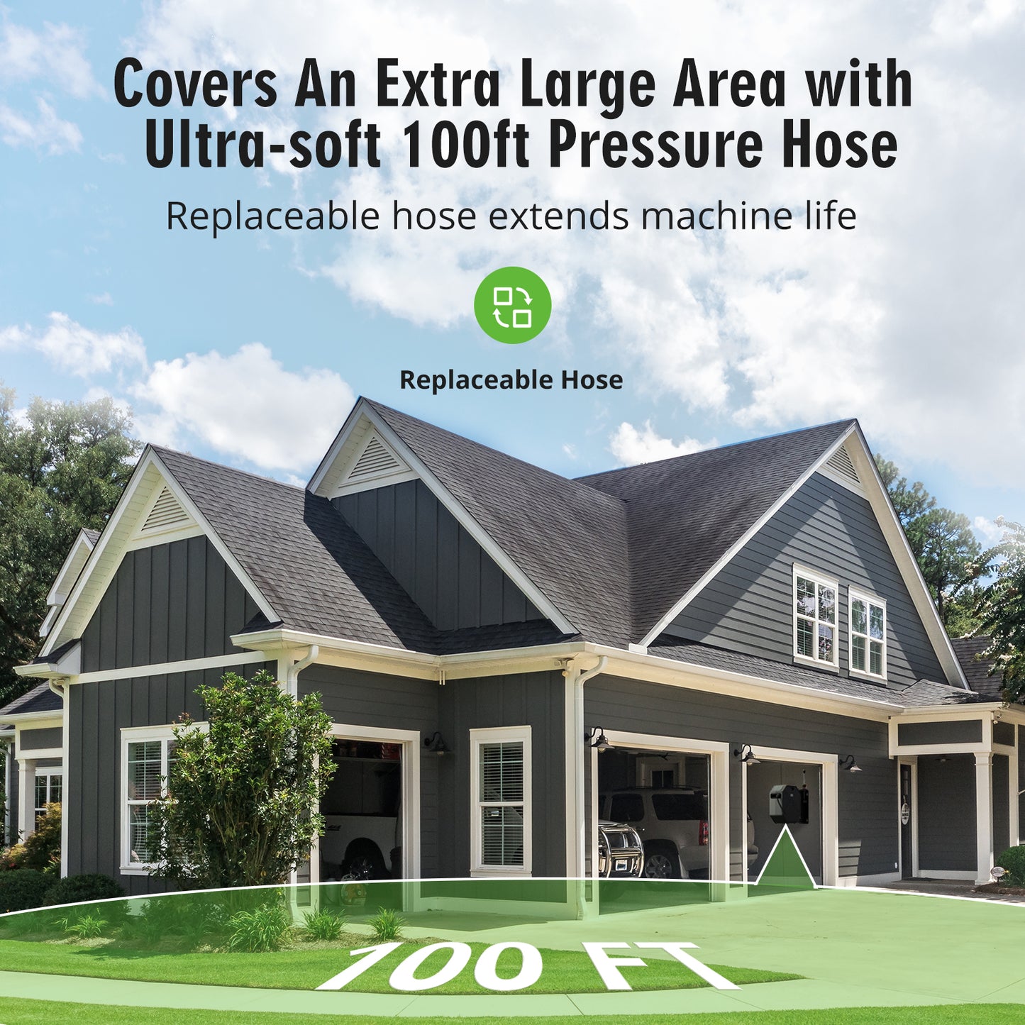 SWIPESMITH Wall-Mounted Pressure Washer, Remote Controlled Power Washer with 100ft Replaceable & Retractable Reel