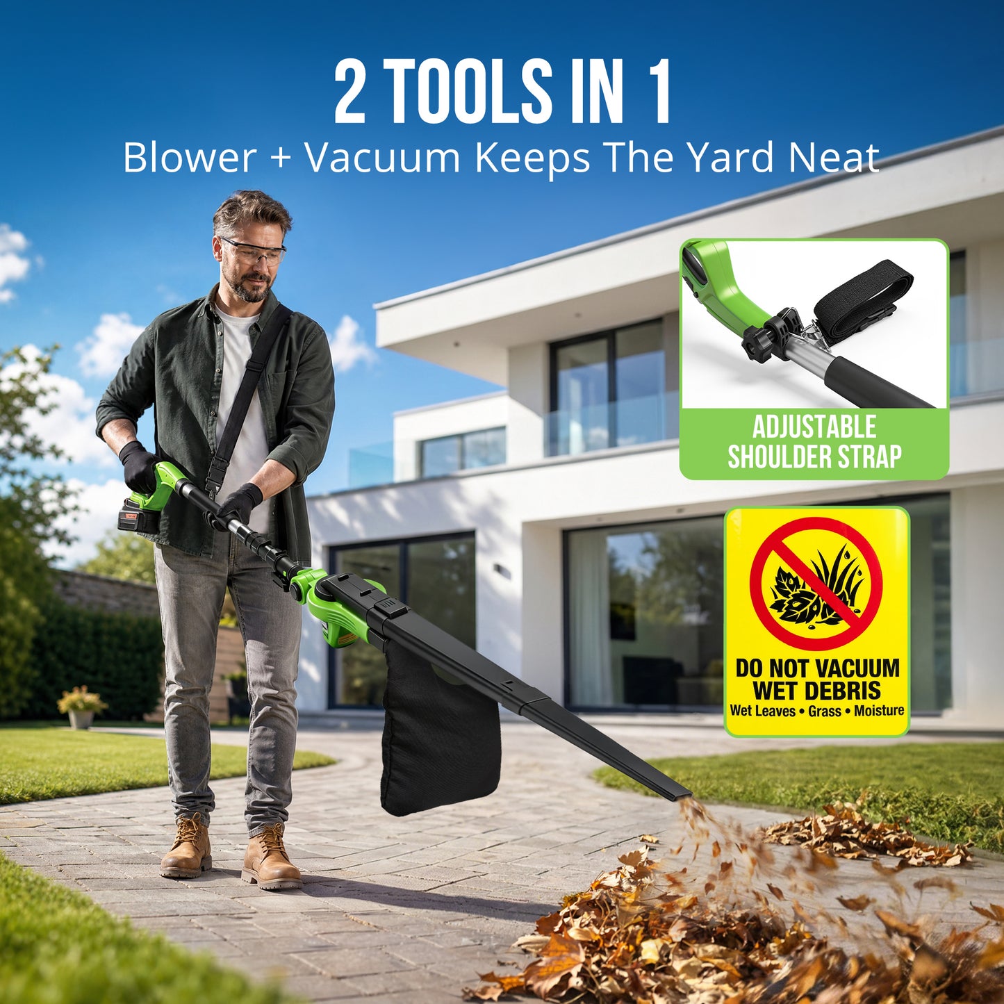 Cordless Leaf Blower & Vacuum, SI-GH004 150MPH Brushless Motor, 2-in-1 Blow & Suction with 2 x 4.0Ah Batteries, 8 Speed Modes, Lightweight Handheld Blower for Driveway, Patio, Garage Hard Surface Cleaning