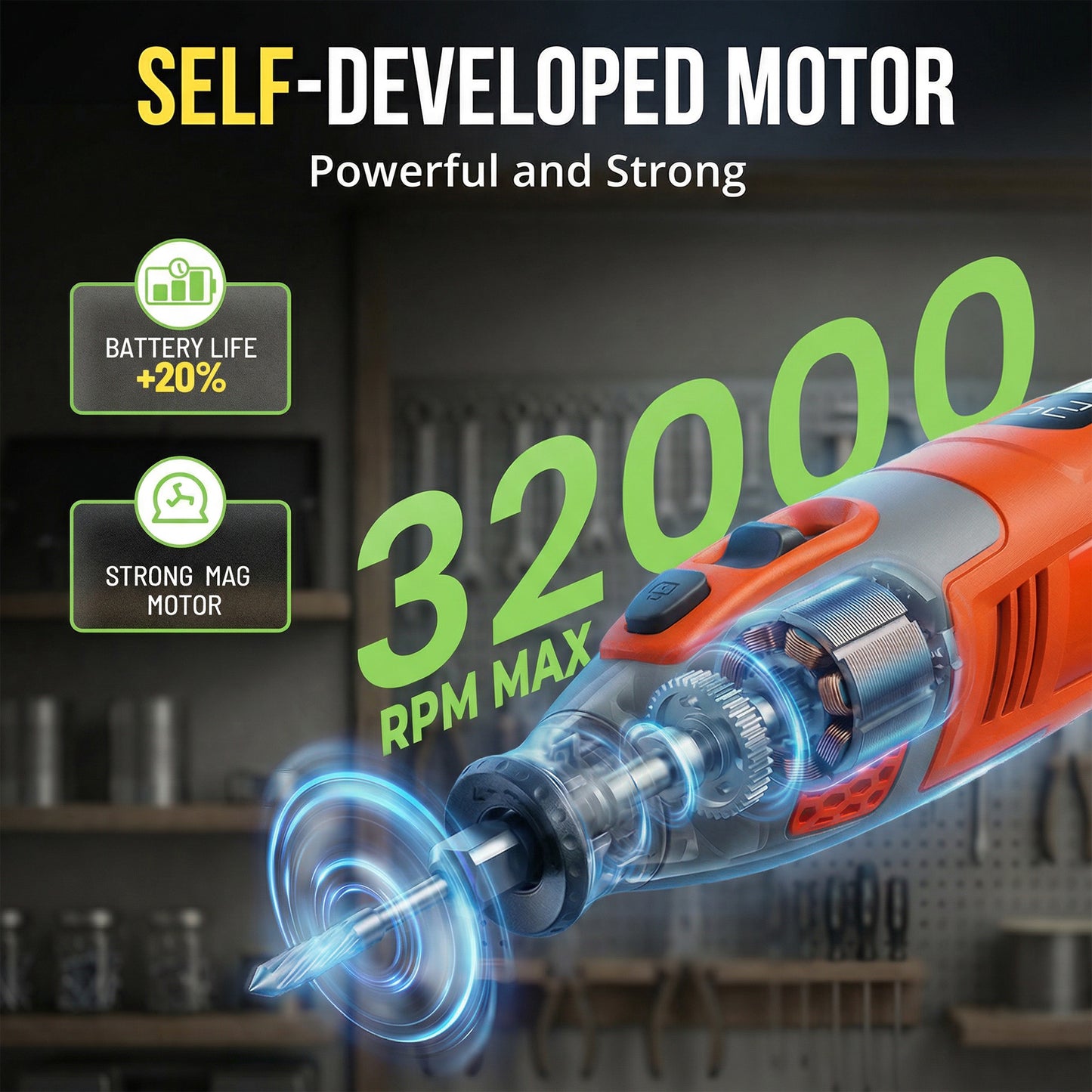 SWIPESMITH PHT001 12V Power Rotary Tools, 8000~32000RPM, 2.5Ah Cordless Rotary Tool Kit with LCD Display, 40pcs Accessories, Variable Speed for Grinding, Cutting, Wood Carving, Sanding, Engraving, DIY, Woodworking