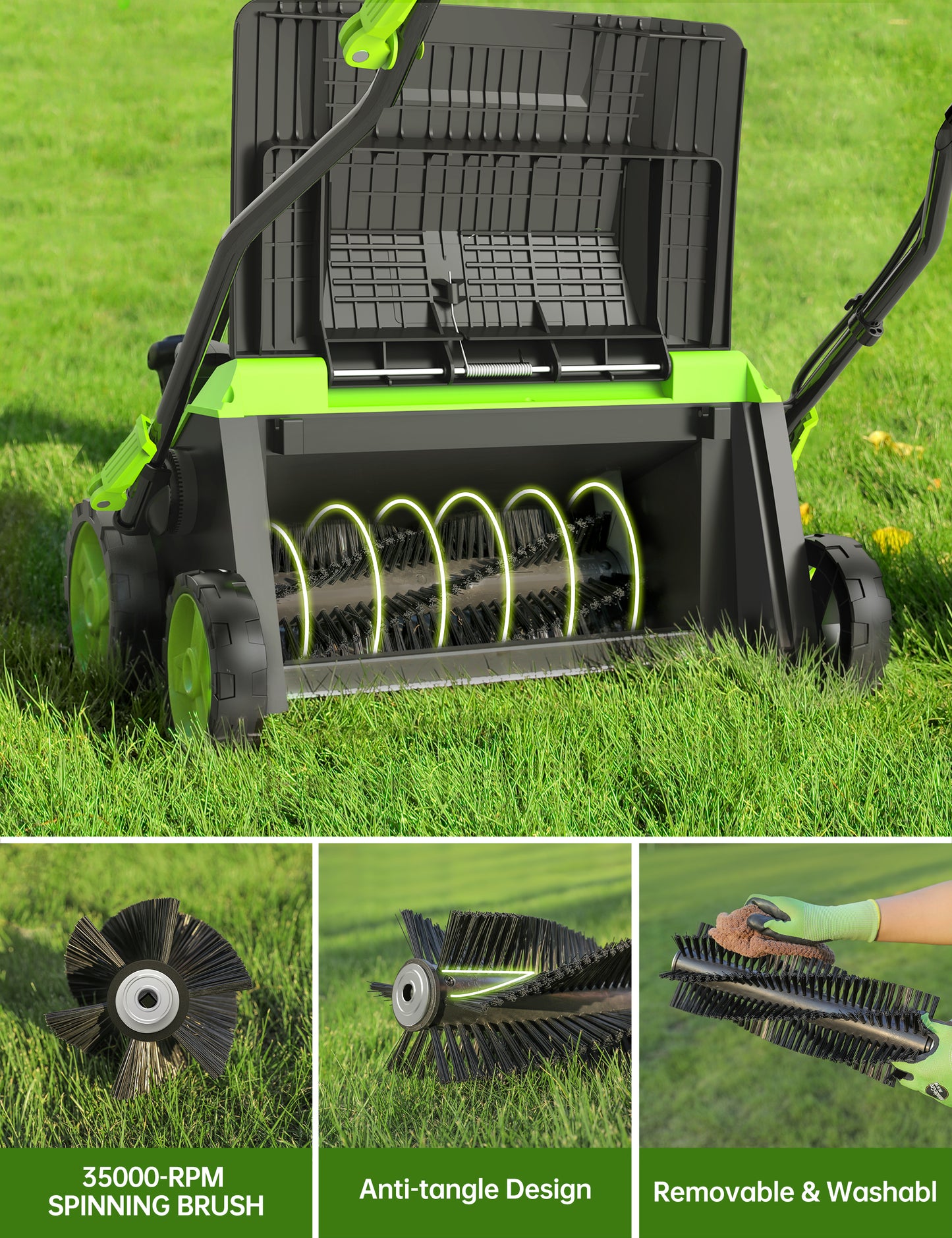 SWIPESMITH 16-Inch 1800W Grass SweeperArtificial Turf Vacuum 15 Amp Lawn Sweeper Yard Power Brush with 45L Removable Leaf Collection Bag (Copy)