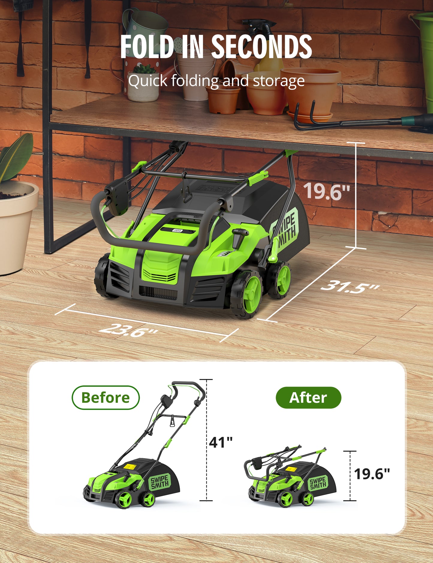 SWIPESMITH 16-Inch 1800W Grass SweeperArtificial Turf Vacuum 15 Amp Lawn Sweeper Yard Power Brush with 45L Removable Leaf Collection Bag (Copy)