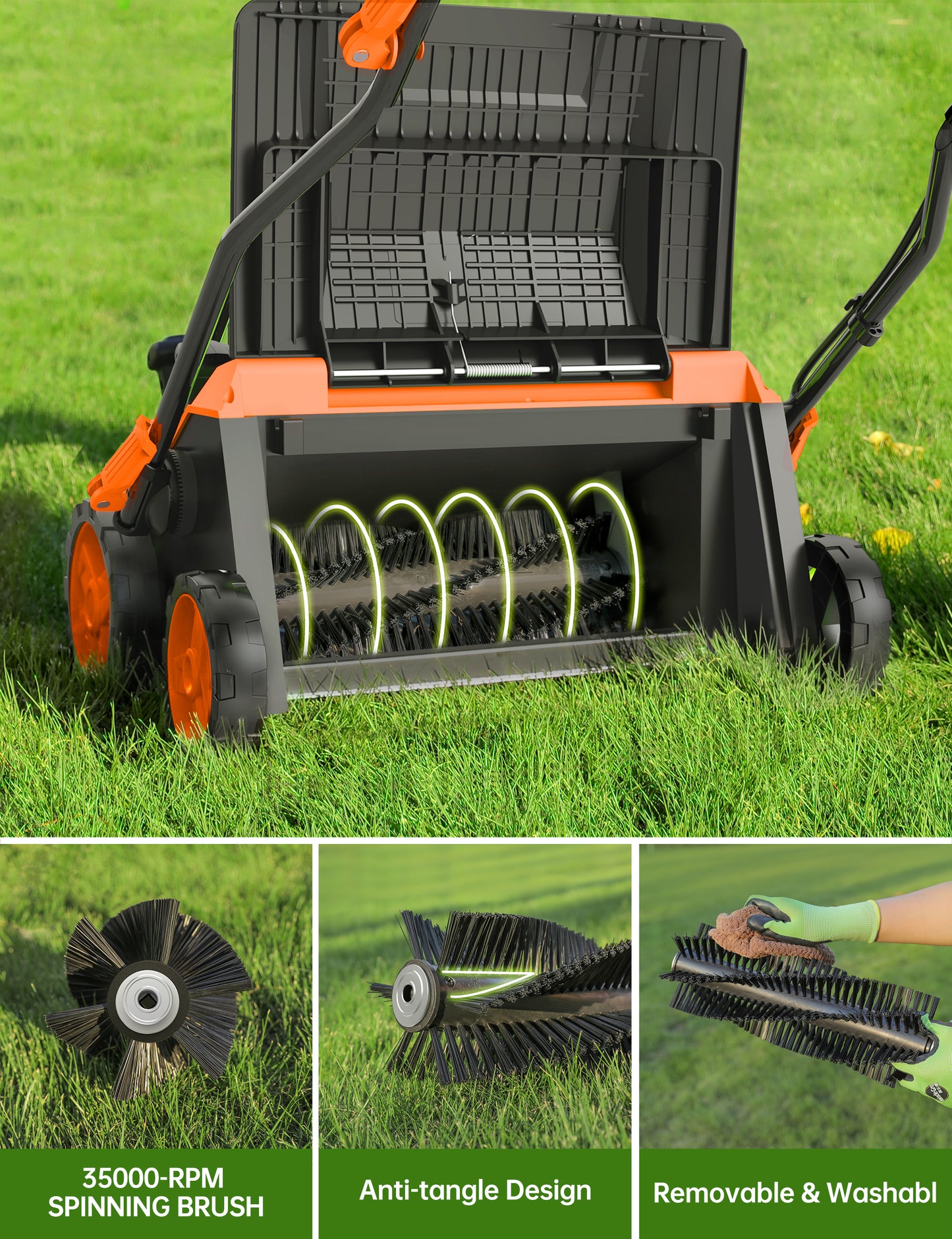SWIPESMITH 16-Inch 1800W Grass SweeperArtificial Turf Vacuum 15 Amp Lawn Sweeper Yard Power Brush with 45L Removable Leaf Collection Bag
