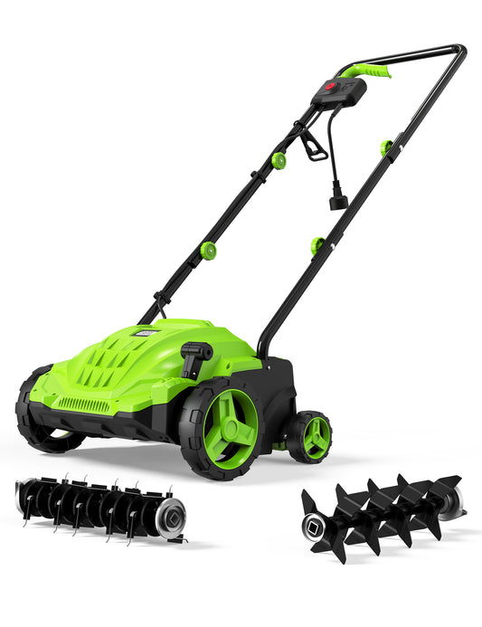 SWIPESMITH 14-Inch 12 Amp Electric Dethatcher Scarifier with 4-Position Depth Adjustment, Scarifier with Foldable Handle Two Safety Switches for Lawn Garden Yard
