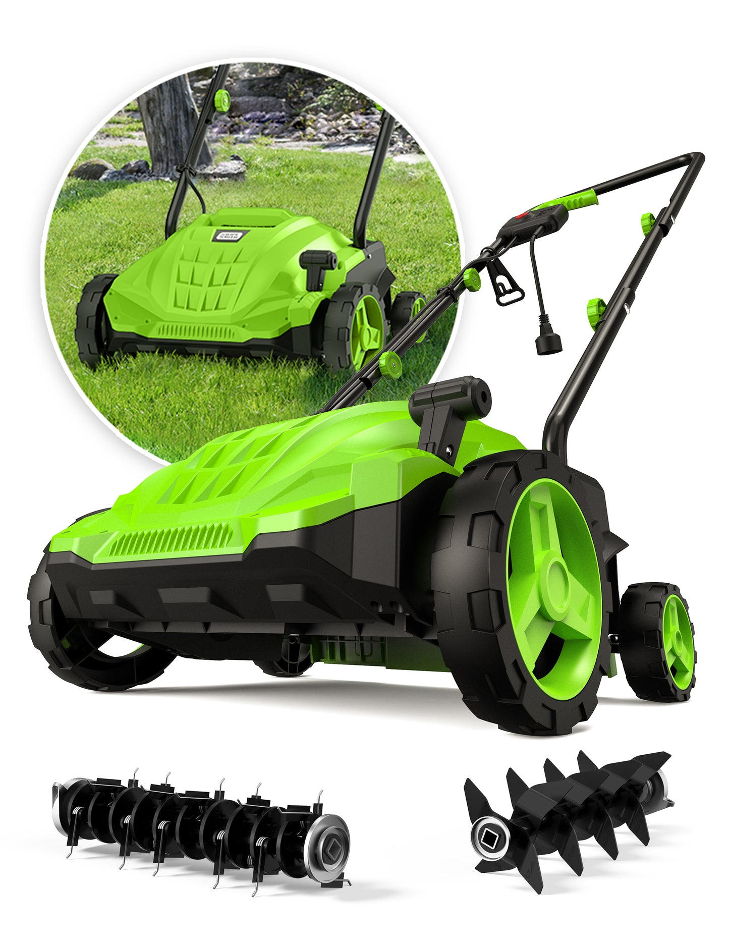 SWIPESMITH 14-Inch 12 Amp Electric Dethatcher Scarifier with 4-Position Depth Adjustment, Scarifier with Foldable Handle Two Safety Switches for Lawn Garden Yard