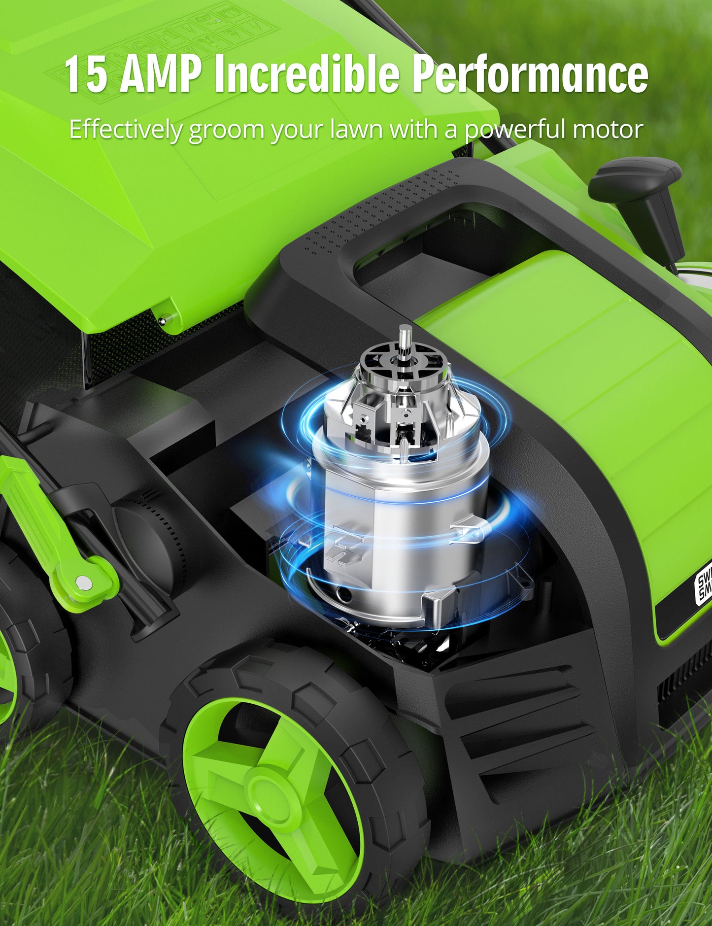 SWIPESMITH 16-Inch 15 Amp Electric Dethatcher Scarifier with 5-Position Depth Adjustment, 14.5 Gal Removable Thatch Collection Bag