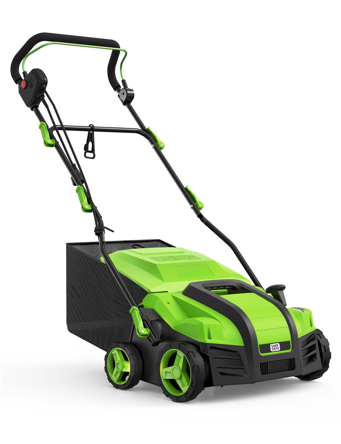 SWIPESMITH 16-Inch 15 Amp Electric Dethatcher Scarifier with 5-Position Depth Adjustment, 14.5 Gal Removable Thatch Collection Bag