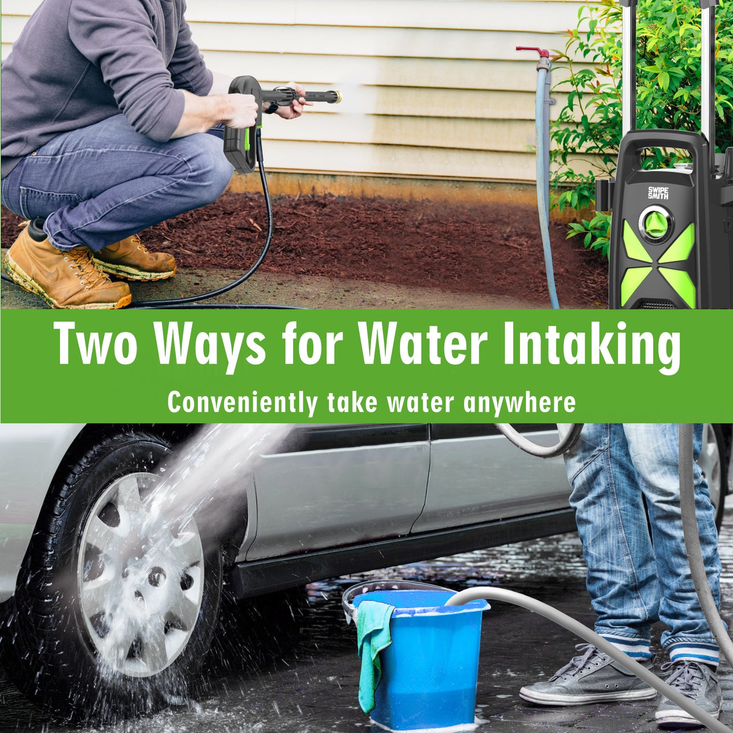 SWIPESMITH 2800 Max PSI 2.4 GPM Electric Power Pressure Washer with Telescopic Handle