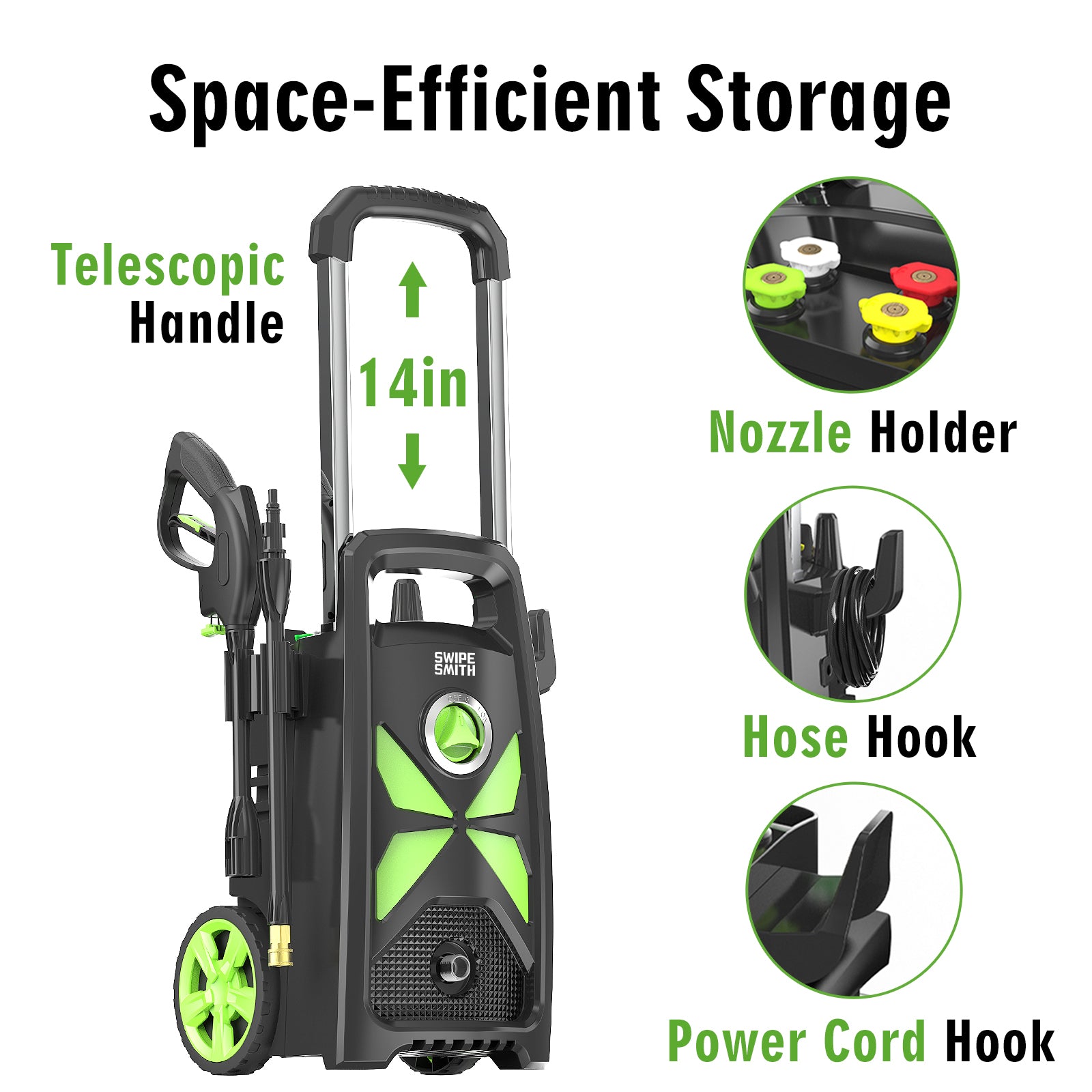 SWIPESMITH 2800 Max PSI 2.4 GPM Electric Power Pressure Washer