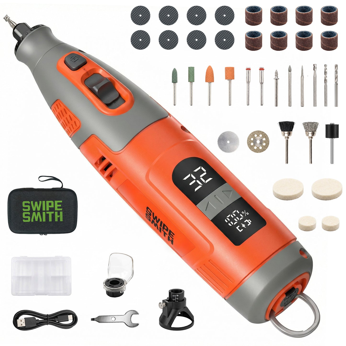 SWIPESMITH PHT001 12V Power Rotary Tools, 8000~32000RPM, 2.5Ah Cordless Rotary Tool Kit with LCD Display, 40pcs Accessories, Variable Speed for Grinding, Cutting, Wood Carving, Sanding, Engraving, DIY, Woodworking