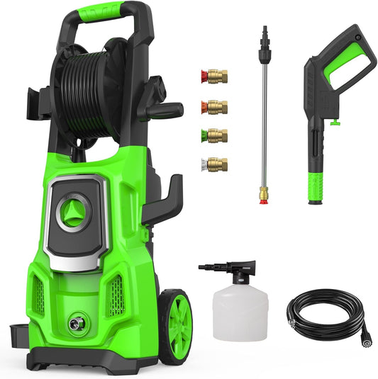 SWIPESMITH TH004 Electric Pressure Washer, 5000 PSI Power Washer Machine with Hose Reel, 3.4 GPM, 4 Quick-Connect Nozzles, Foam Cannon for Car Patio Driveways Cleaning