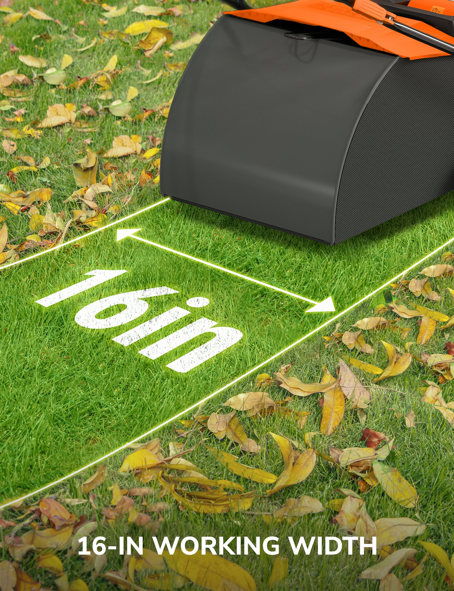 16" Artificial Grass Sweeper 2000W Artificial Turf Vacuum 2000W Lawn Sweeper Yard Power Brush with 55L Removable Leaf Collection Bag, Quick-Fold, Keeps Clear Sweepy Box