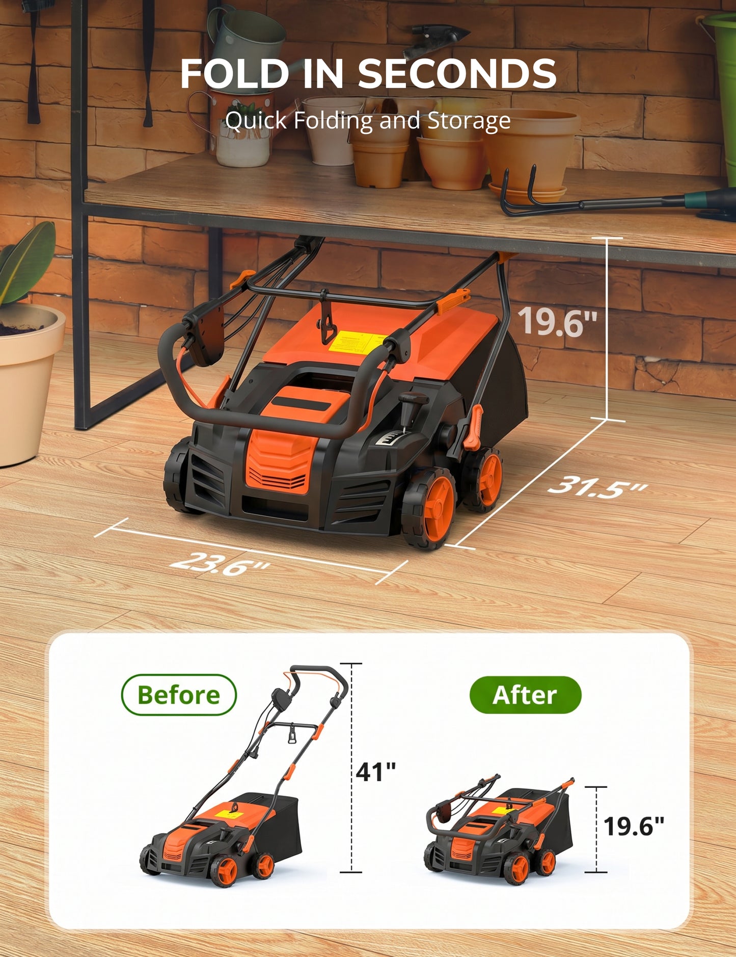16" Artificial Grass Sweeper 2000W Artificial Turf Vacuum 2000W Lawn Sweeper Yard Power Brush with 55L Removable Leaf Collection Bag, Quick-Fold, Keeps Clear Sweepy Box