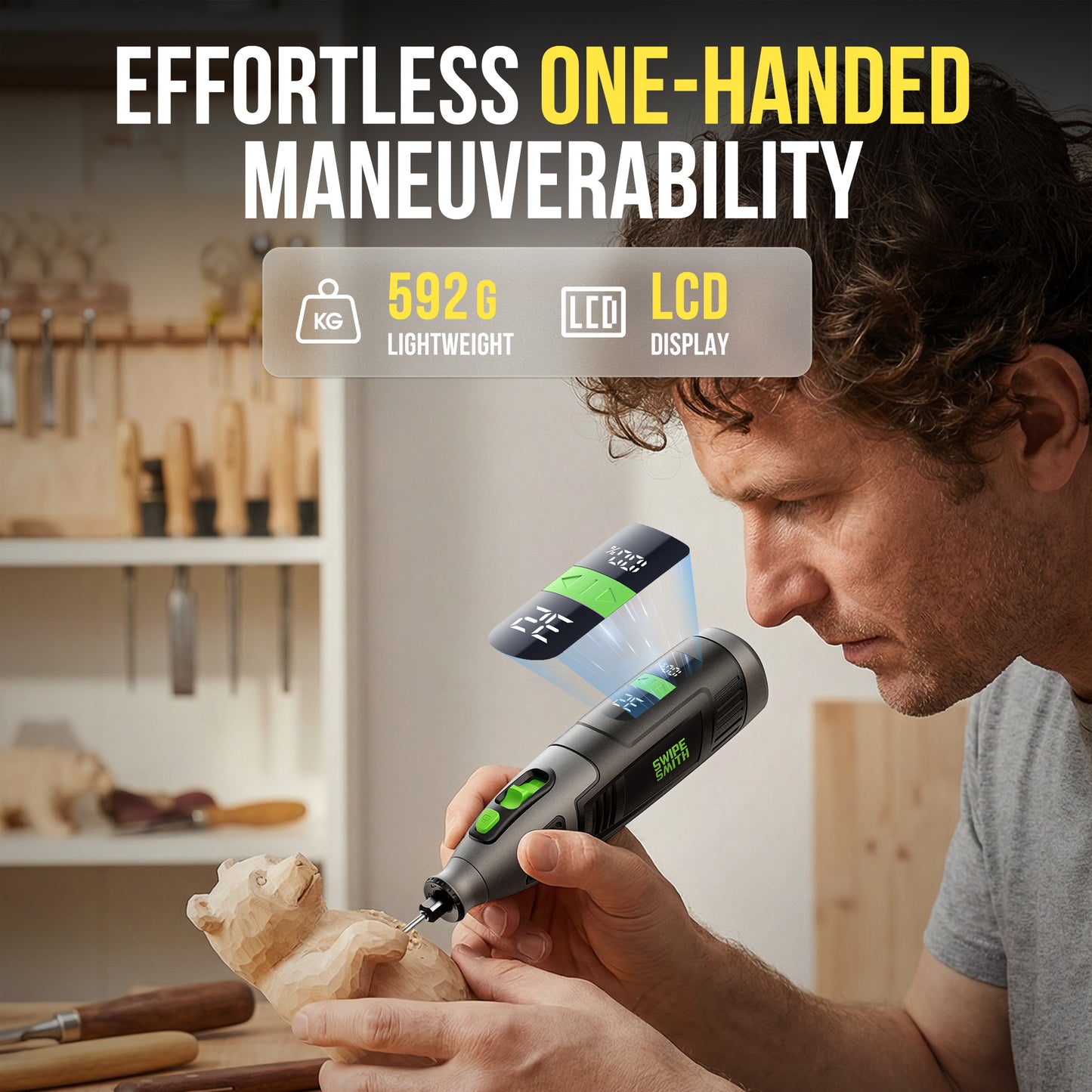 SWIPESMITH PHT001 12V Power Rotary Tools, 8000~32000RPM, 2.5Ah Cordless Rotary Tool Kit with LCD Display, 40pcs Accessories, Variable Speed for Grinding, Cutting, Wood Carving, Sanding, Engraving, DIY, Woodworking