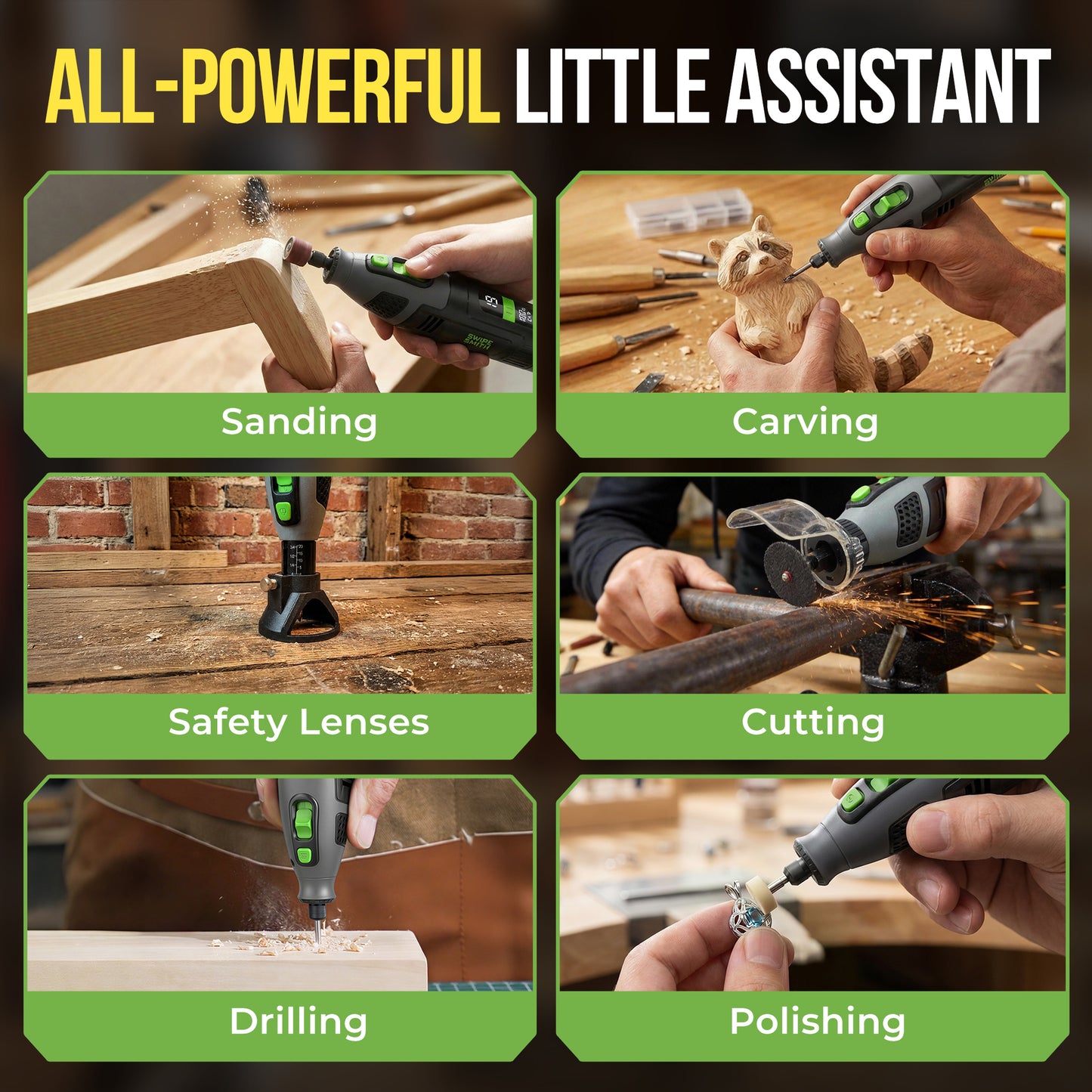 SWIPESMITH PHT001 12V Power Rotary Tools, 8000~32000RPM, 2.5Ah Cordless Rotary Tool Kit with LCD Display, 40pcs Accessories, Variable Speed for Grinding, Cutting, Wood Carving, Sanding, Engraving, DIY, Woodworking