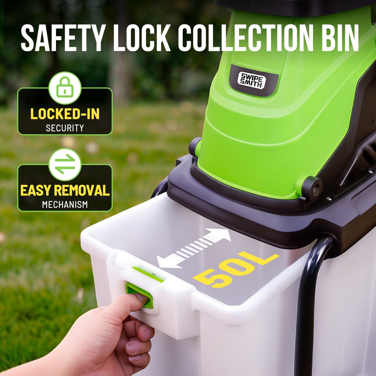 SI-GH003 Wood Chipper, 15-Amp 1.8" Cutting Diameter Electric Wood Chipper & Shredder with 50L Collection Bag, Efficient Mulcher for Easy Clean up Ideal for Yard Waste and Branches
