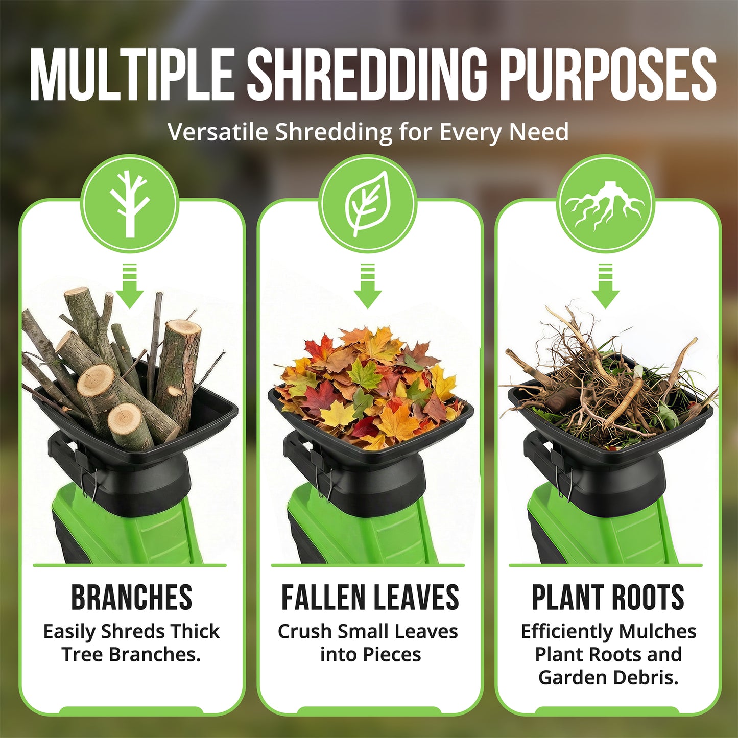 SI-GH003 Wood Chipper, 15-Amp 1.8" Cutting Diameter Electric Wood Chipper & Shredder with 50L Collection Bag, Efficient Mulcher for Easy Clean up Ideal for Yard Waste and Branches